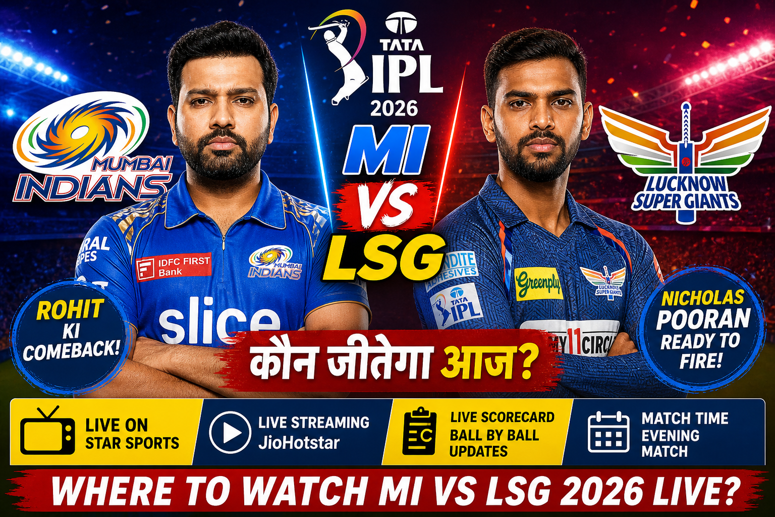 Where to Watch Mumbai Indians vs Lucknow Super Giants: MI vs LSG 2026 Live Streaming, Scorecard & Team Updates