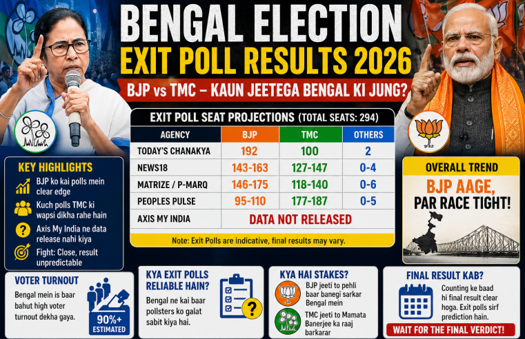 Bengal Election Exit Poll Results 2026 BJP vs TMC seat prediction chart