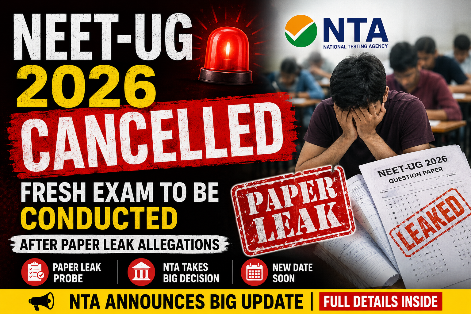 NEET-UG 2026 Cancelled After Paper Leak Allegations, Fresh Exam To Be Conducted: Big Shock For Medical Aspirants